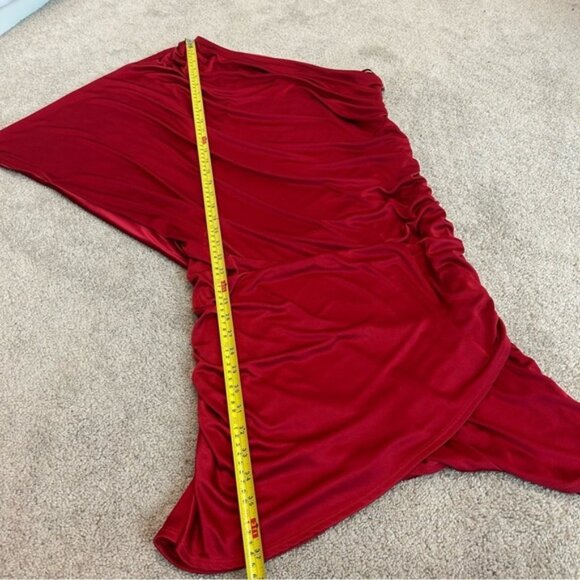 Le Chateau red one shoulder draped ruched web sleeve mini cocktail dress M - Picture 10 of 15
